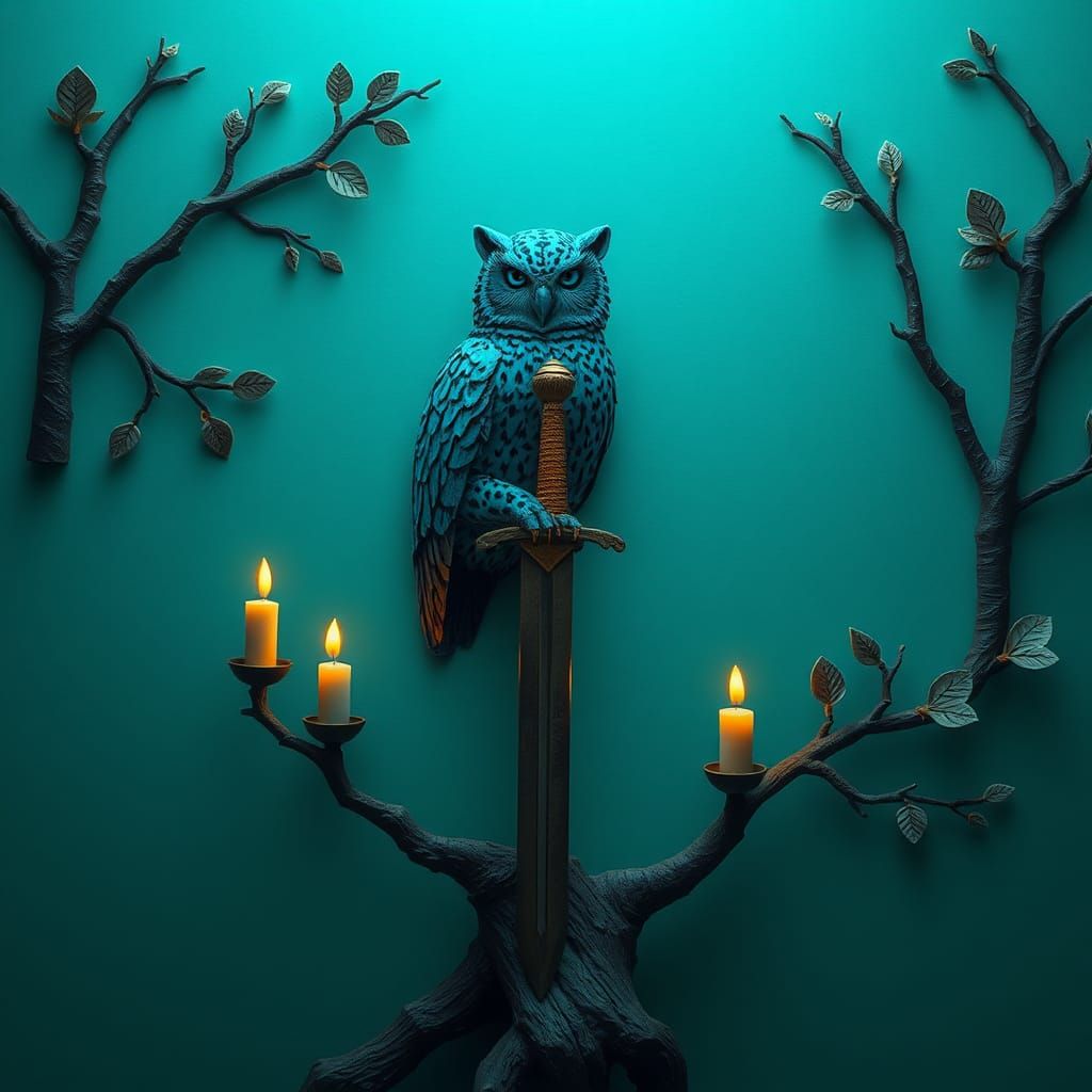 Blue Owl Leopard God of Time in Origami Style