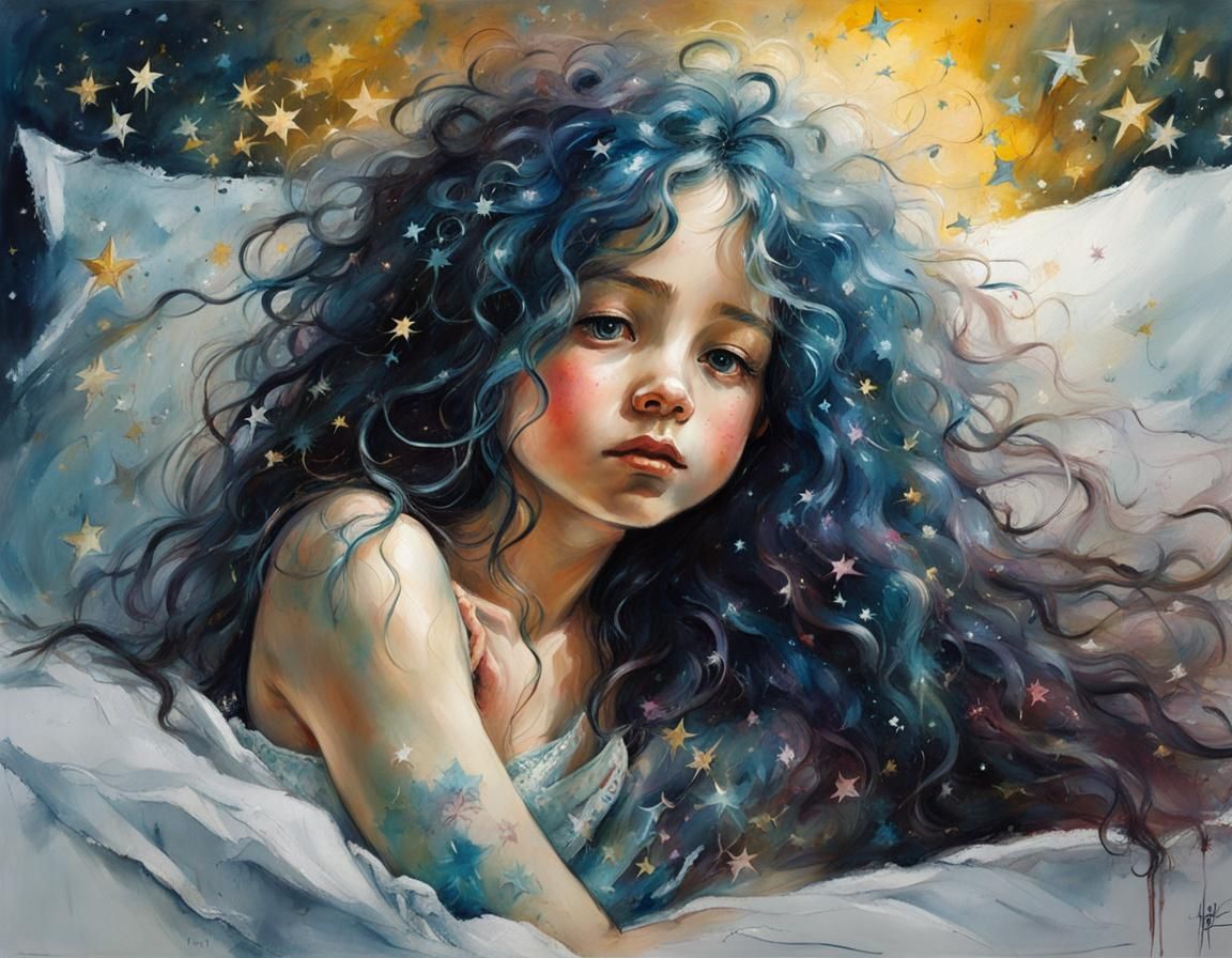 Cute Woman Waking Up, Detailed Oil Painting