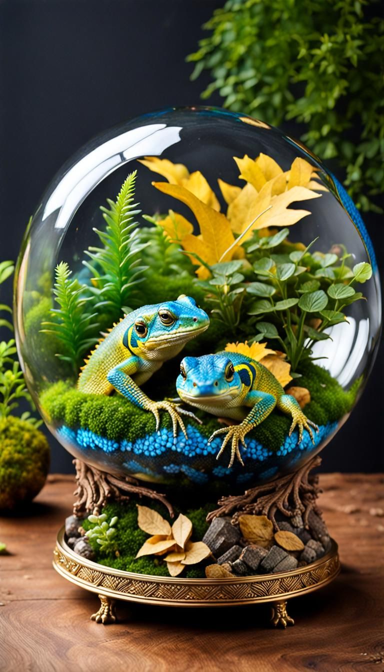 Lively Terrarium with Colorful Lizards