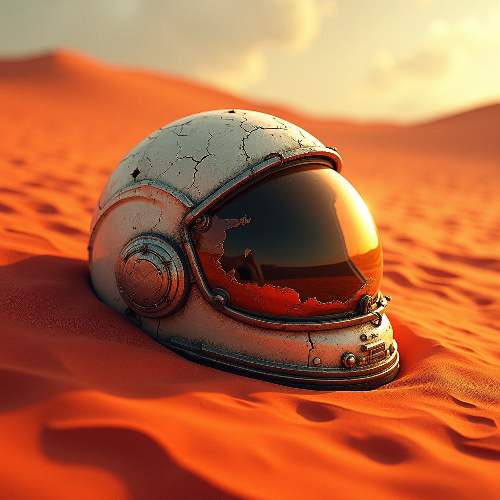 Astronaut Helmet in Red Sand Dunes