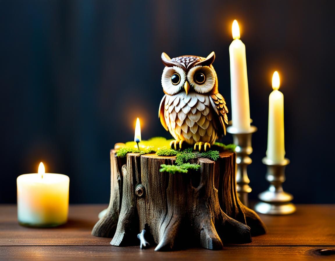 Enchanted Owl Inside Glass Bottle Scene