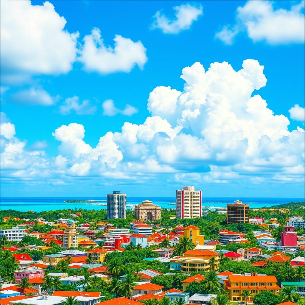 Vibrant Nassau Cityscape in Gouache Watercolor Style