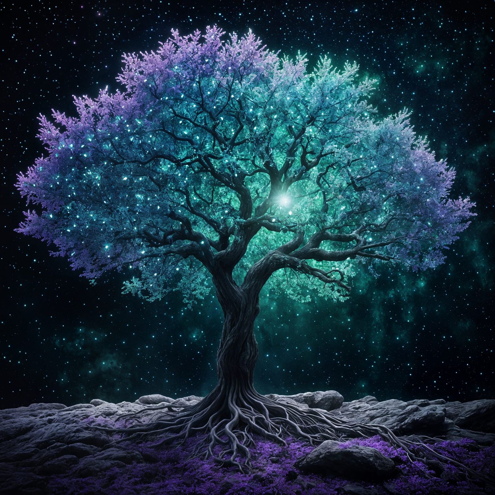 Ethereal Tree in Vibrant Vignette