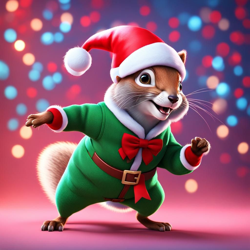Festive Elf Squirrel Dancing: 3D Christmas Concept Art