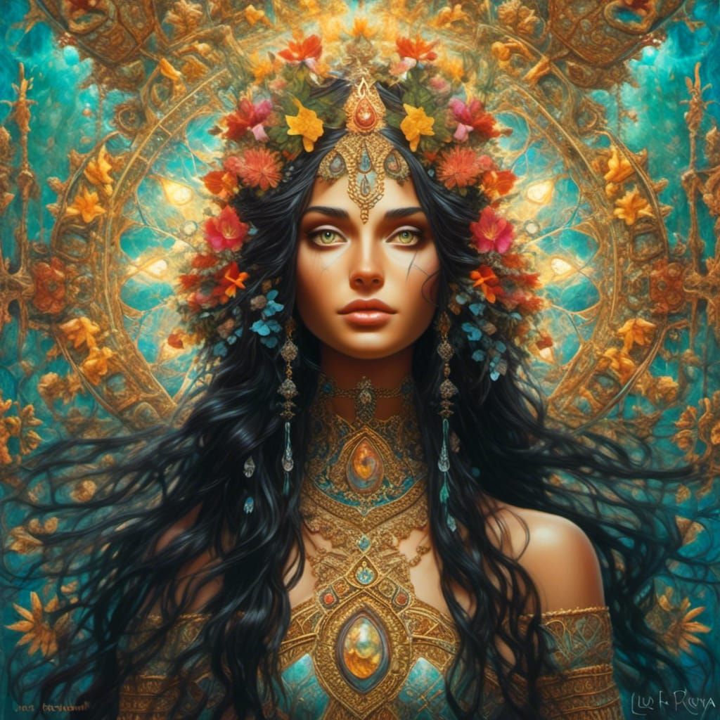 Beautiful Hindu Goddess in Photorealistic Mixed Media