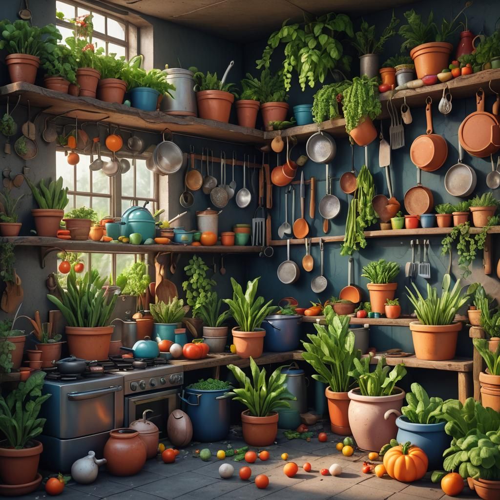 Plasticine Kitchen with Vegetables in Detailed Matte Paintin...