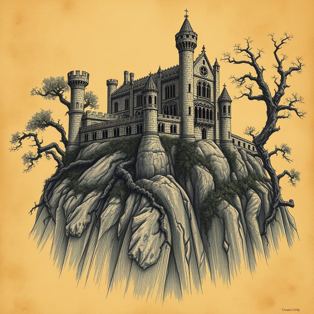 Majestic Gothic Castle Amidst Rugged Landscape