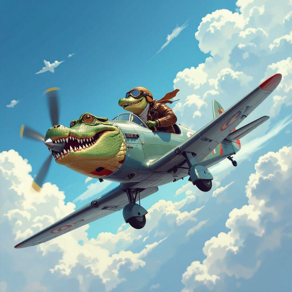 Crocodile Pilot in Aviation-Inspired Airplane