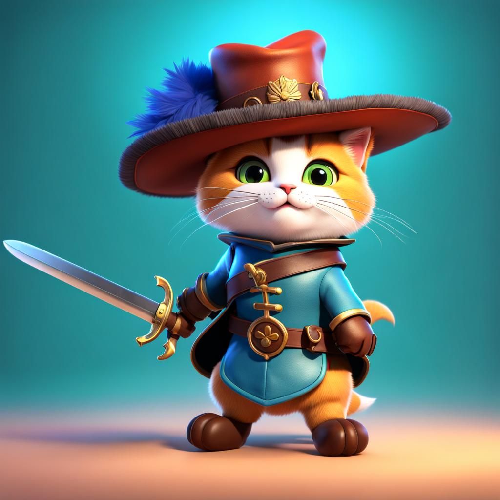 Cat Musketeer with Rapier Sword as 3D Digital Art