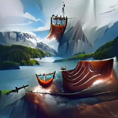Viking Ship Sailing Through Fjord Concept Art