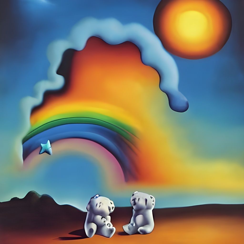 Surreal Care Bears in a Dali-esque Dreamscape