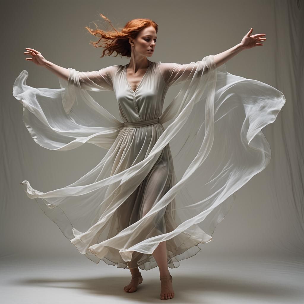 Auburn-Haired Woman's Ghostly Dance of Memories