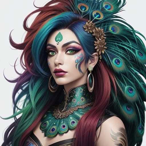 Dragon Woman Portrait in Vibrant Street Art Style