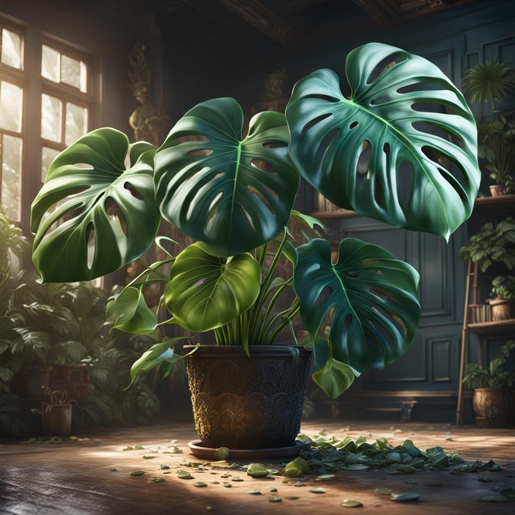 Detailed Matte Painting of a Monstera Plant