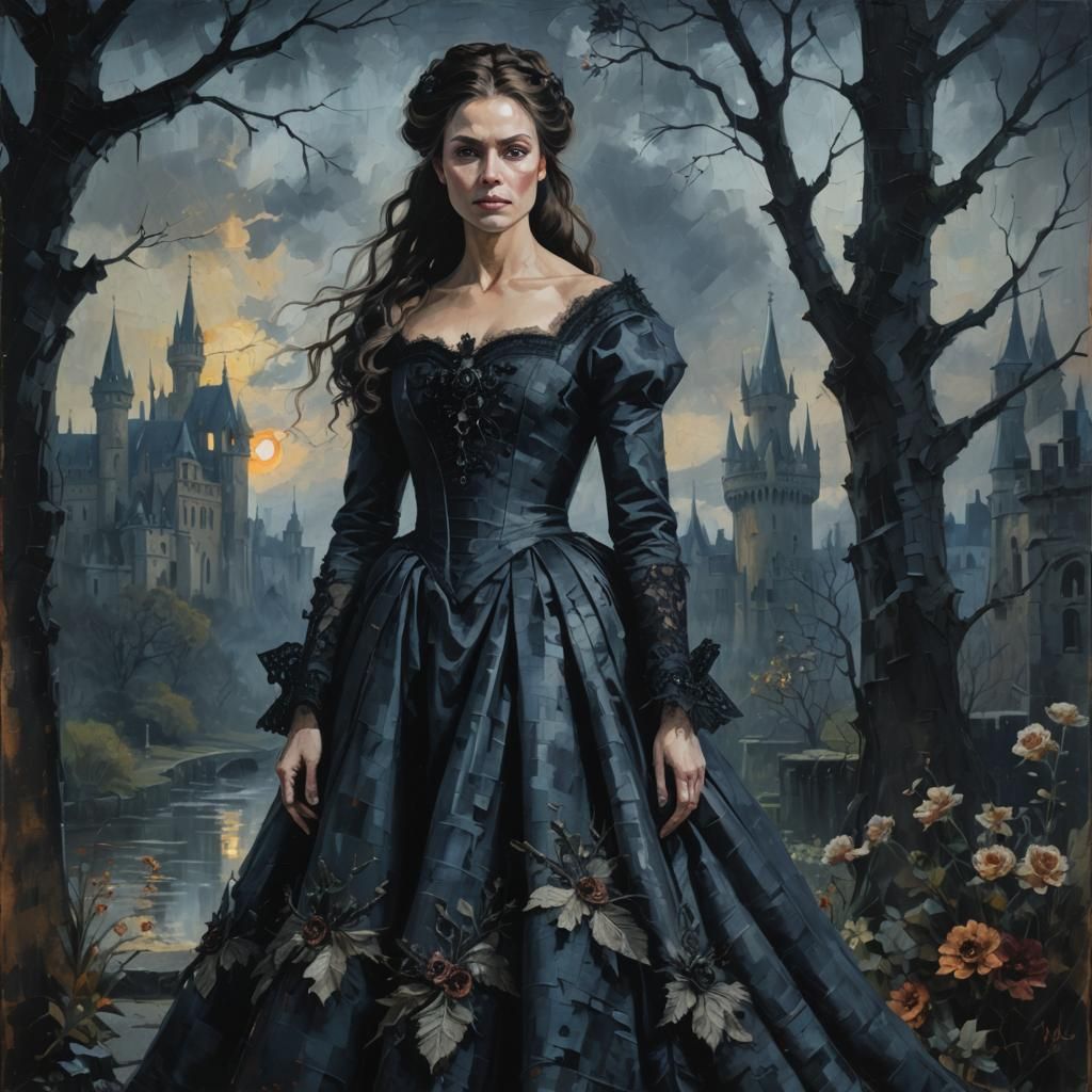 Eerie Duchess Portrait in Dark Neo-Impressionism Style