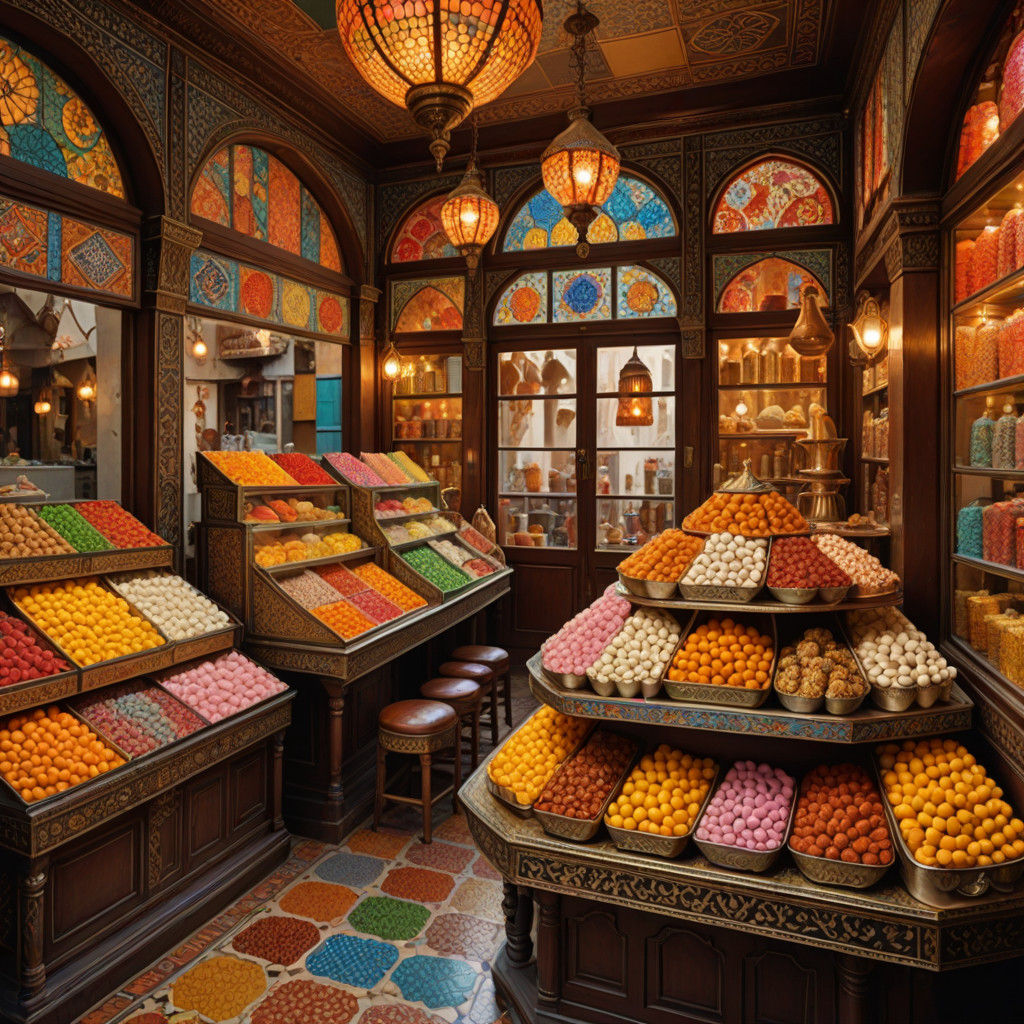 Golden Hour Turkish Delight Shop in Arabian Architecture