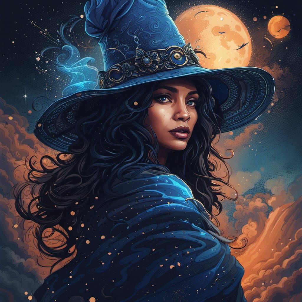 Magical Woman with Magic Hat in Detailed Digital Art
