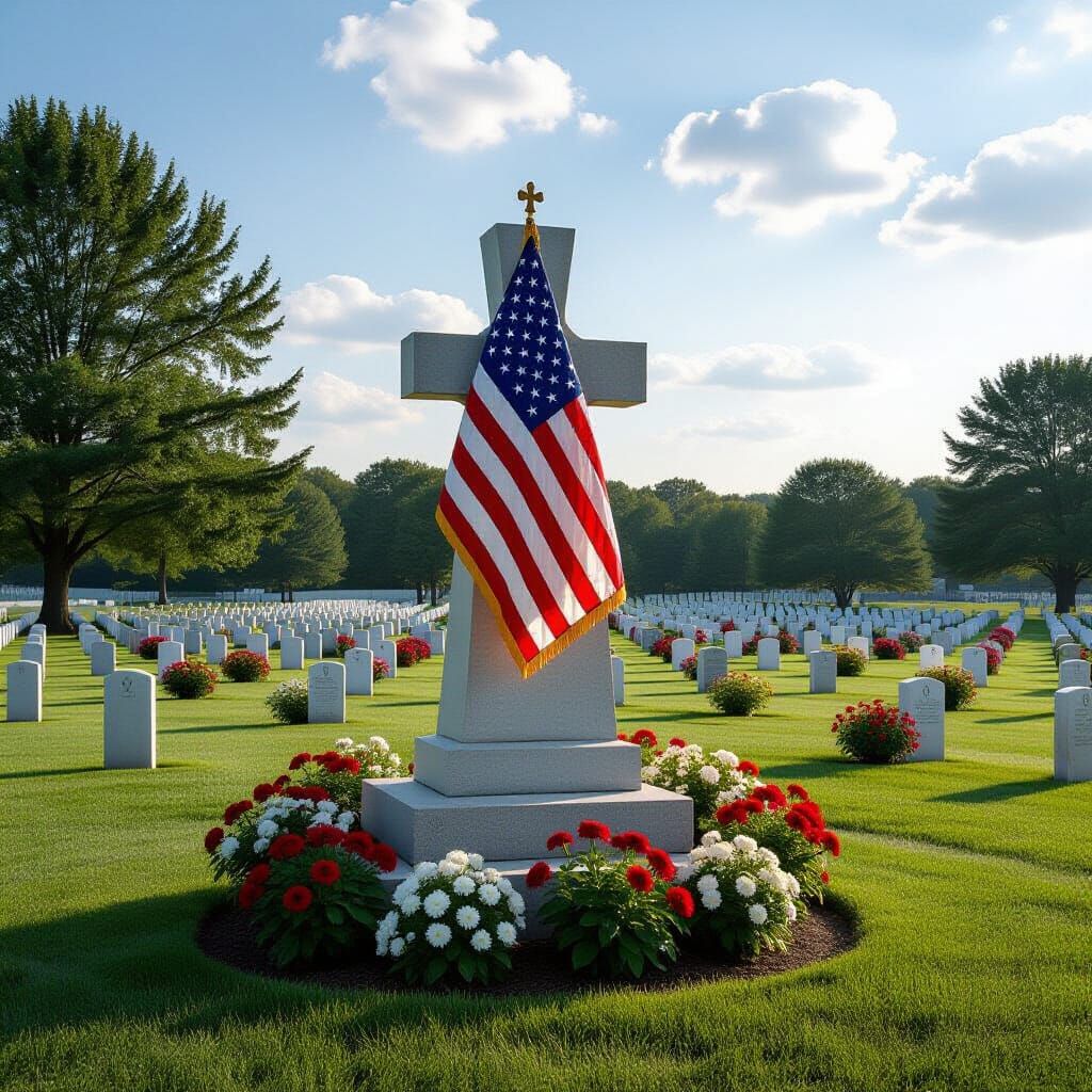 War Memorial in well manicured military cemetery