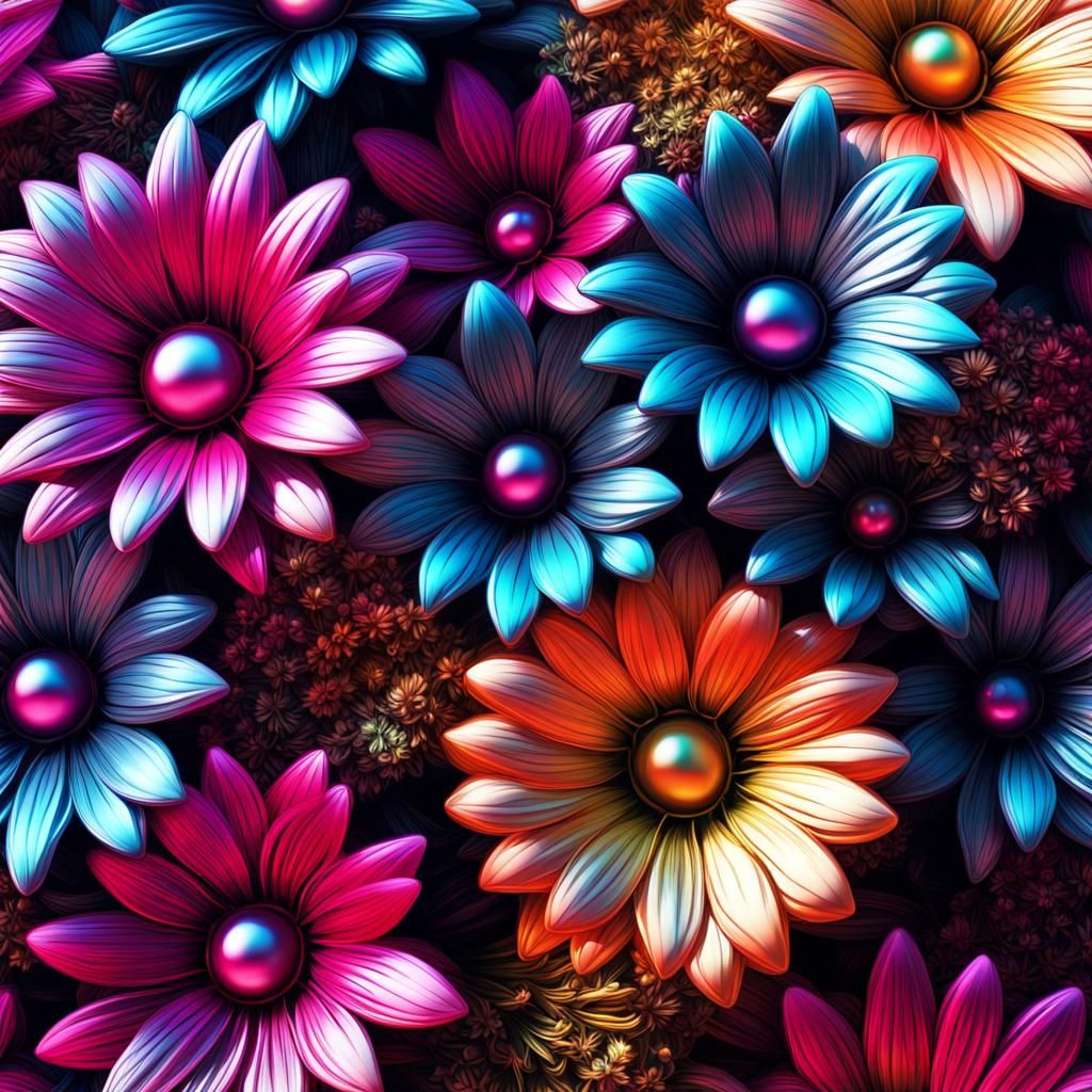 Metallic Flowers in Synthwave Neon Style