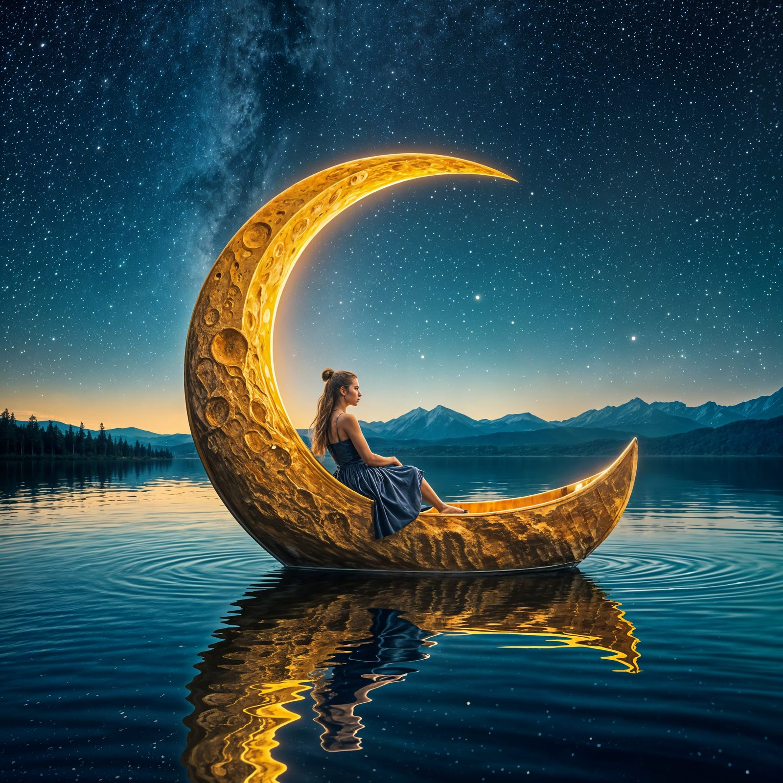 Lunar Drift: Whimsical Mixed Media Masterpiece