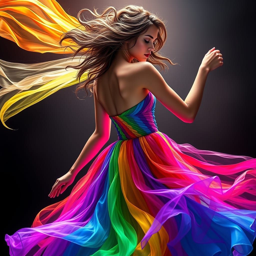 Rainbow Dress Dancer in Fantasy Realism Style