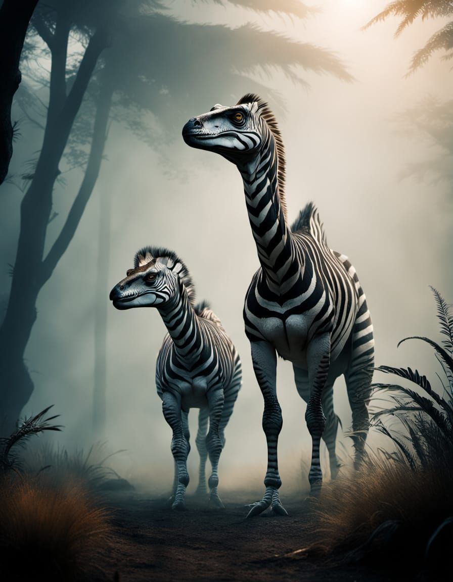Majestic Velociraptor and Zebra Confrontation in Golden Sava...