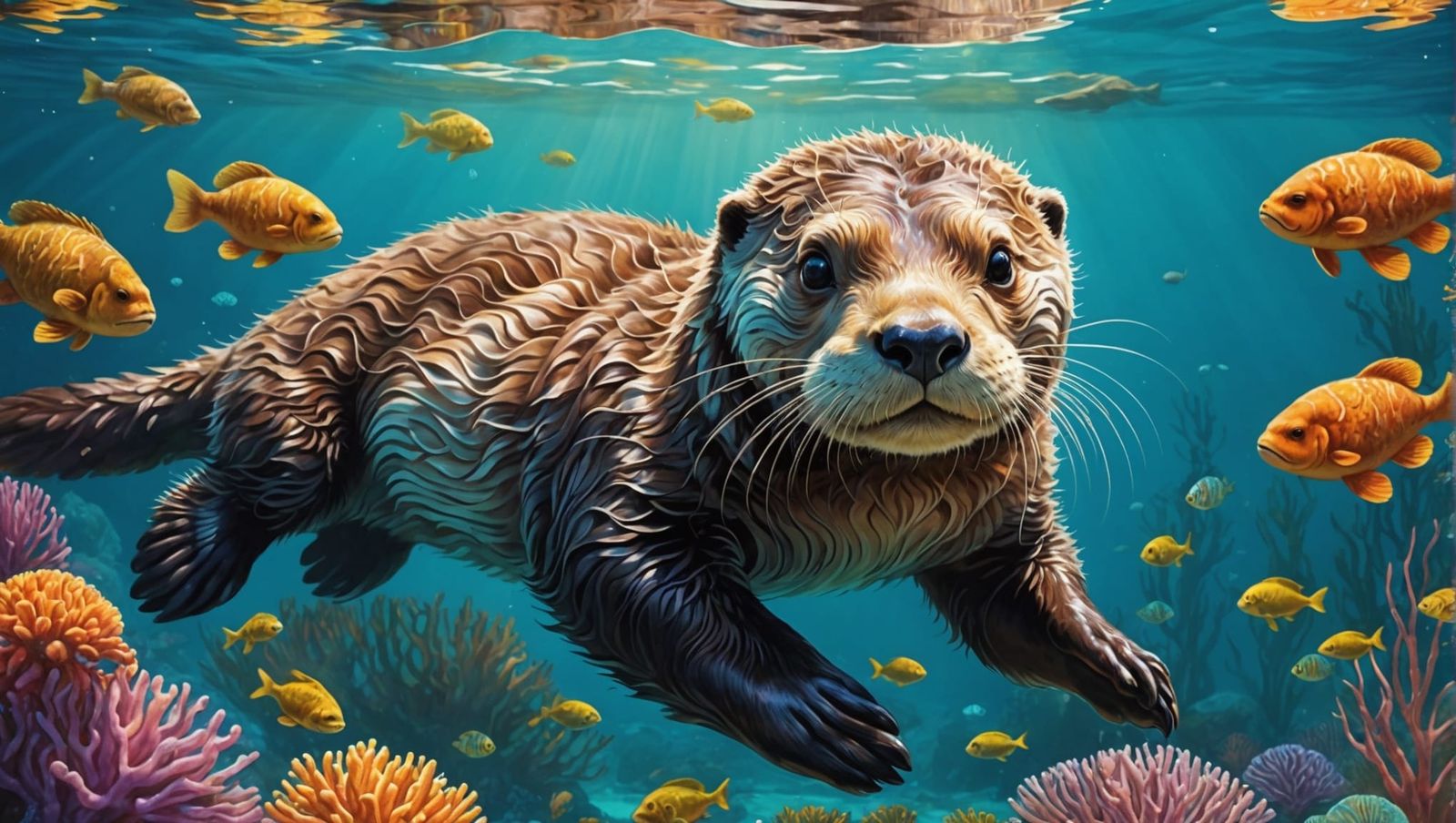 Sea Otter Mother and Baby in Watercolor