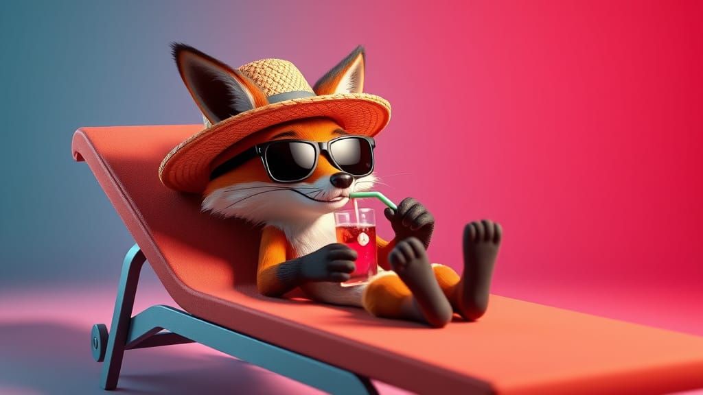 Fox Lounging with Cocktail in Pixar Style