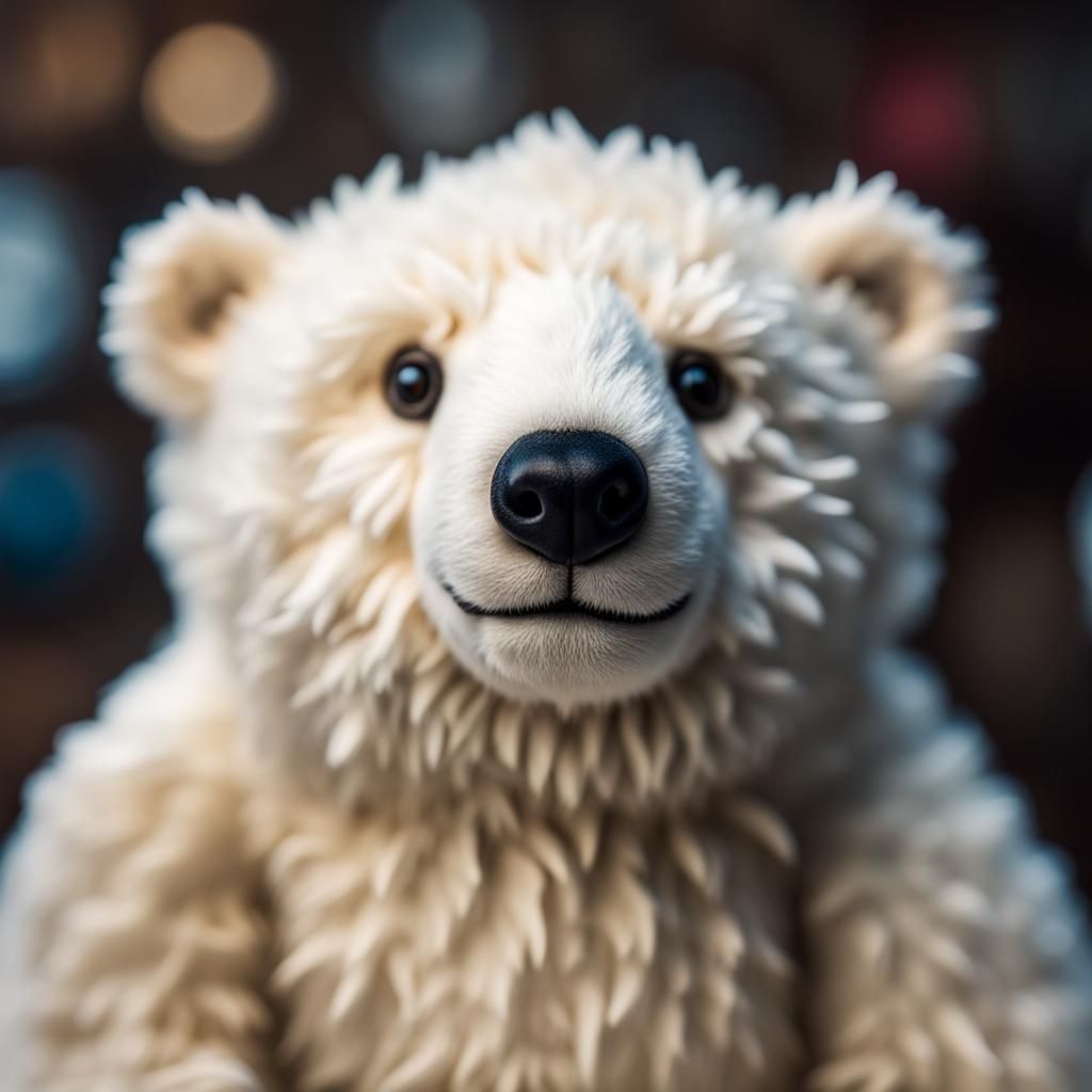 Detailed Macro Portrait of a Fluffy Polar Bear Toy