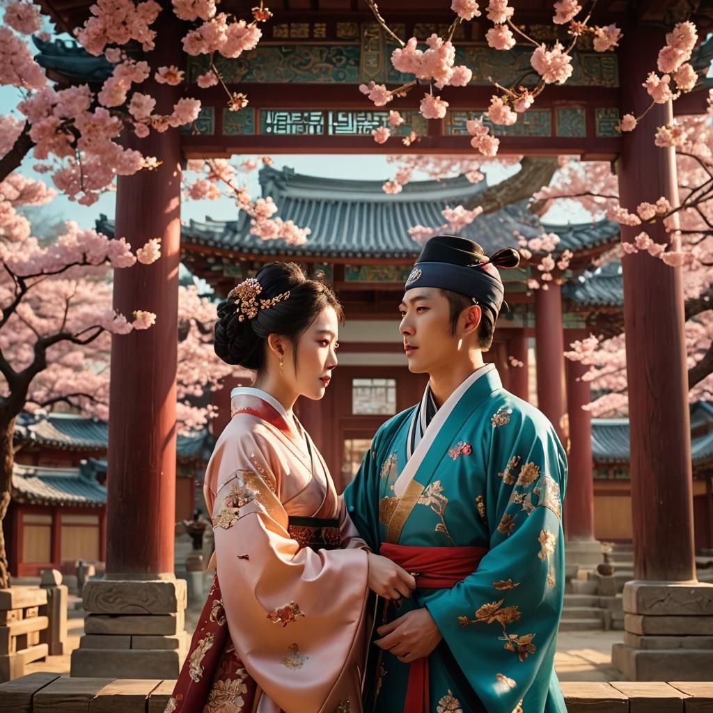 Romantic Korean Couple in Joseon Temple Painting
