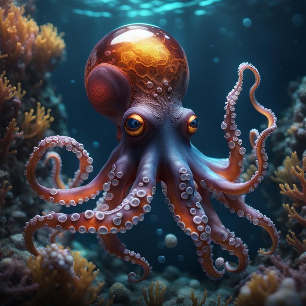 Glass Octopus in Deep Sea: Detailed Fantasy Art