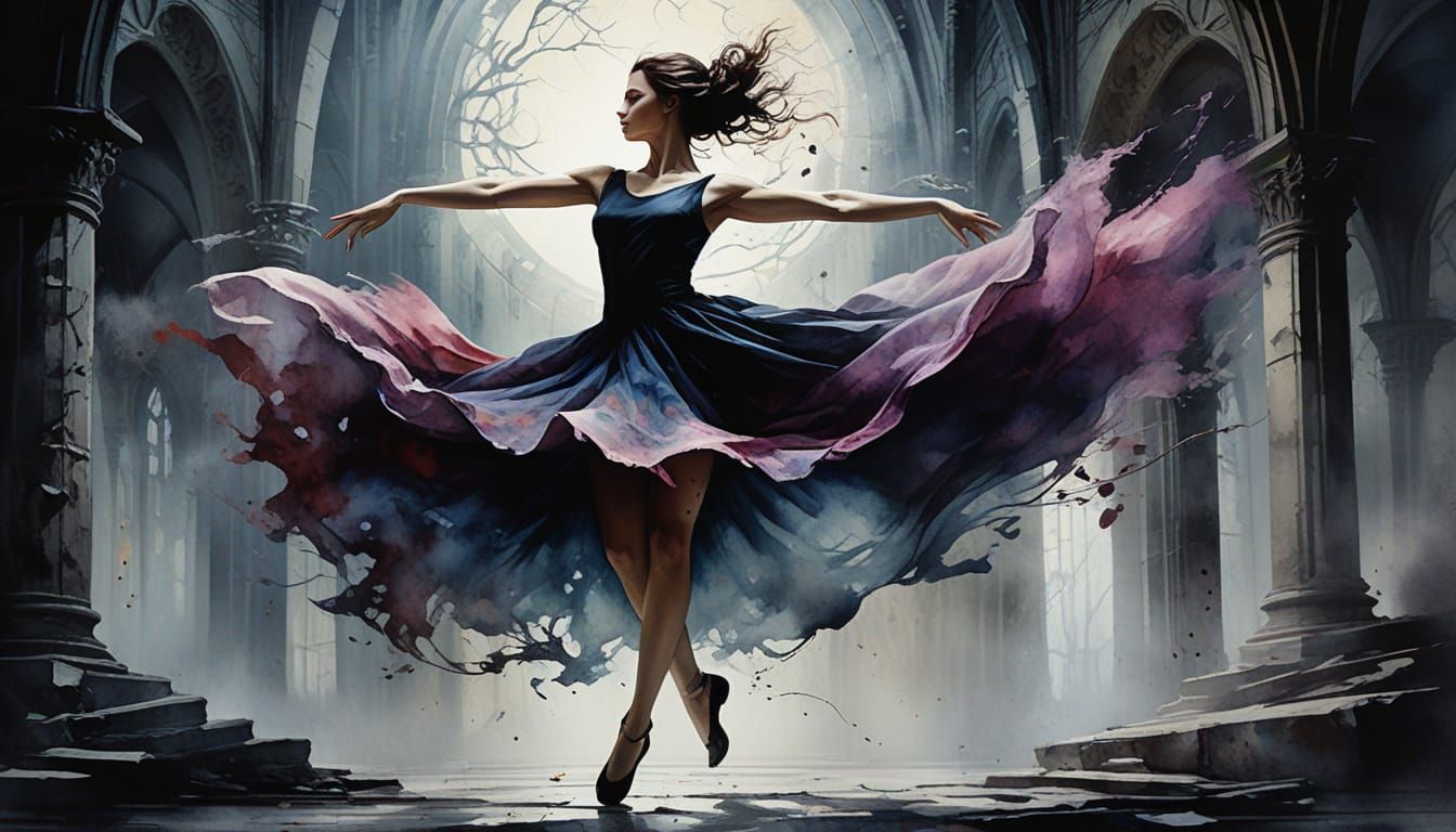 Dark Fantasy Dance in Watercolor Style