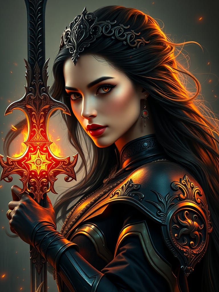 Hyper-Realistic Dark Queen Portrait in Intricate Armor