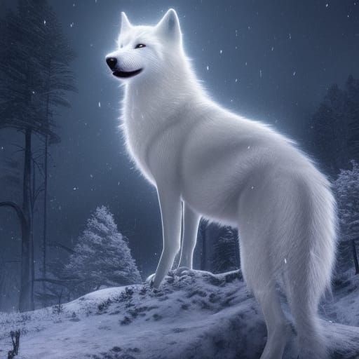 White Wolf Howling at Moon in Fine Art Drawing