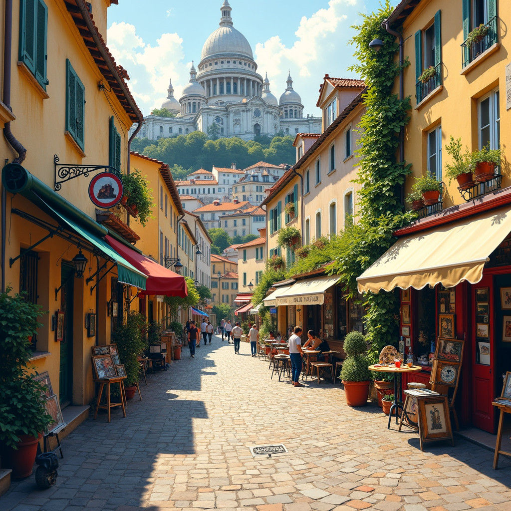 Montmartre Village Scene in Impressionist Style