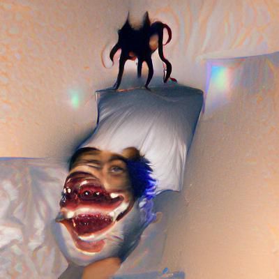 Nightmarish Sleep Paralysis Demon in Dark Bedroom