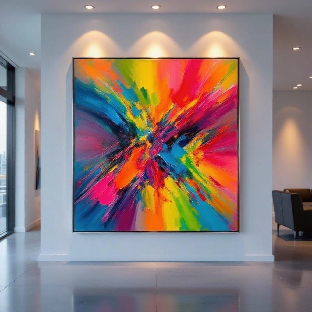 Abstract Metallic Squares Painting in Modern Room