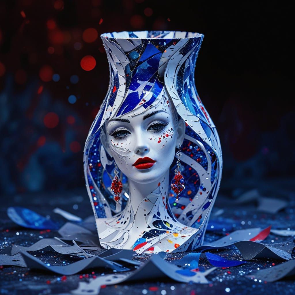 Glamorous Mannequin in Vibrant Collage Wonderland