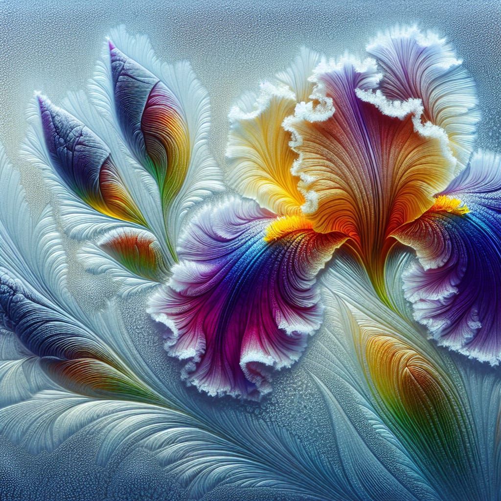 Frosted Glass Iris Flower Close-Up