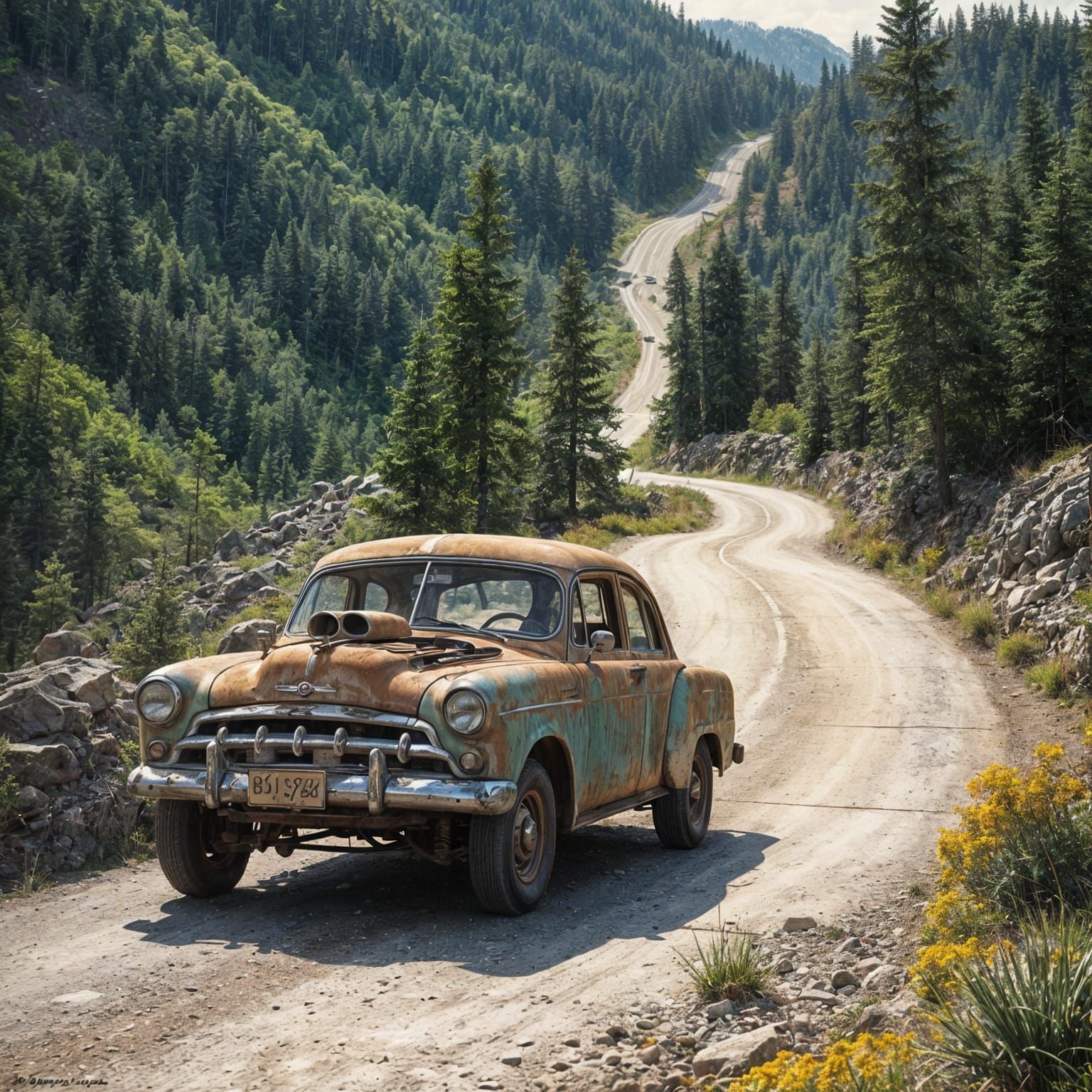 Hillbilly Jalopy on Mountain Road Adventure