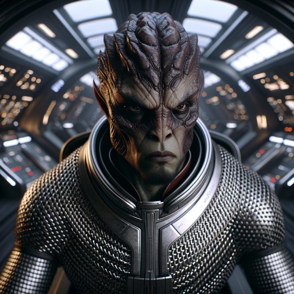 Sci-Fi Alien on Spaceship Bridge in 16k