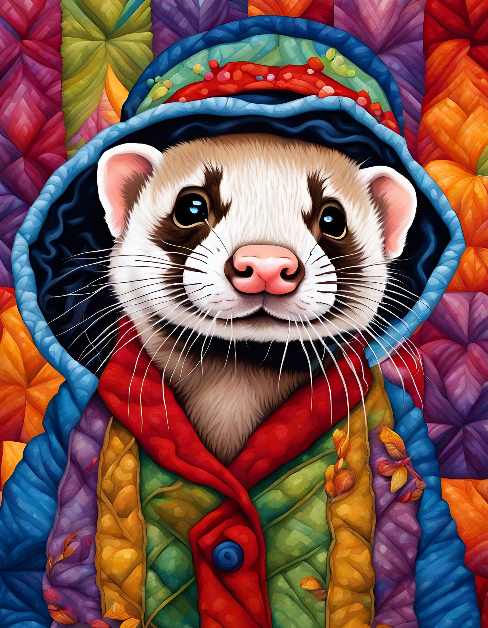 Ferret Face with Hat Quilt Art