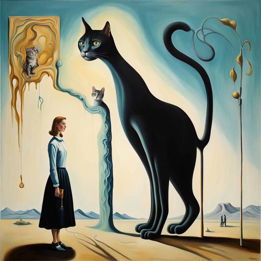 Tall girl with tall slim cat