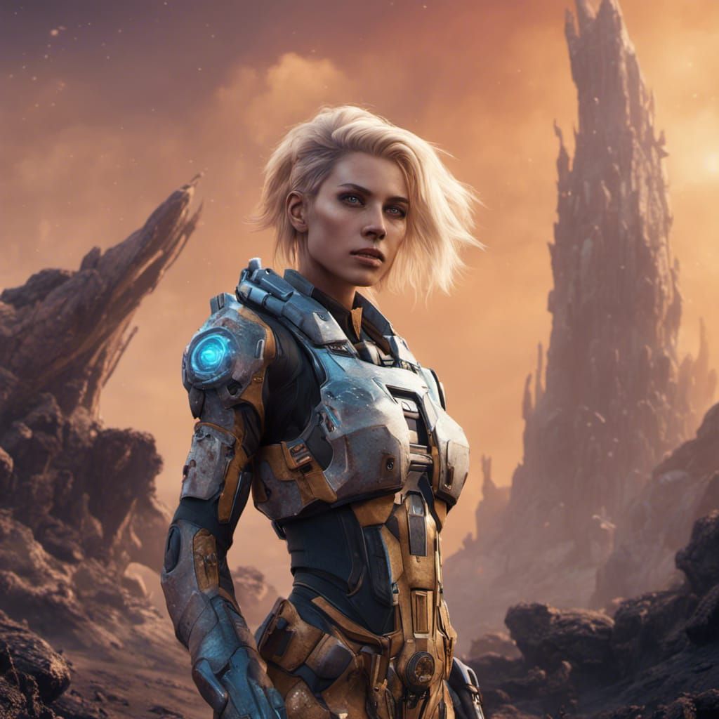 Blonde Sci-Fi Heroine on Alien World: Digital Painting