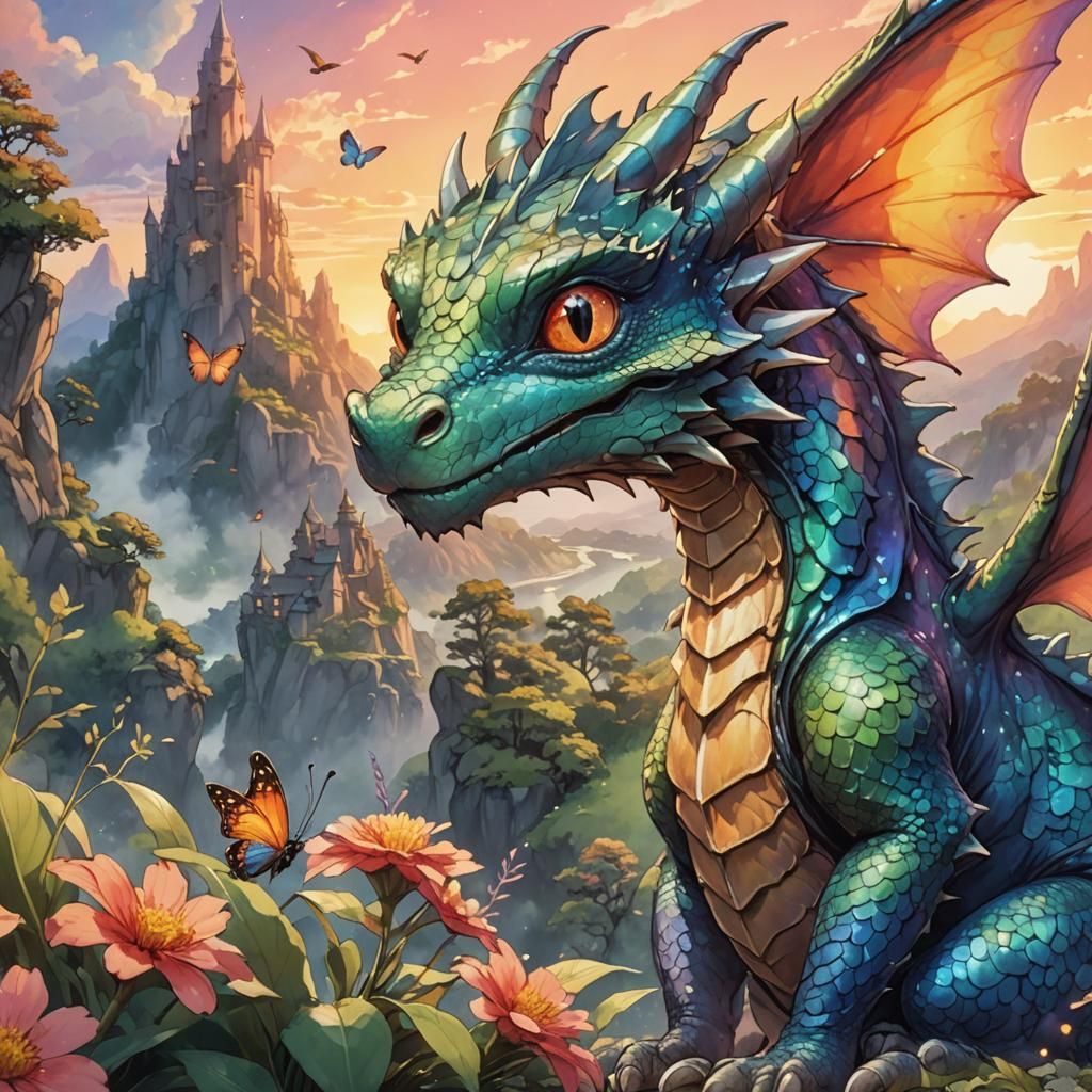 Dragon Boops Butterfly: Vibrant Watercolor Anime Art