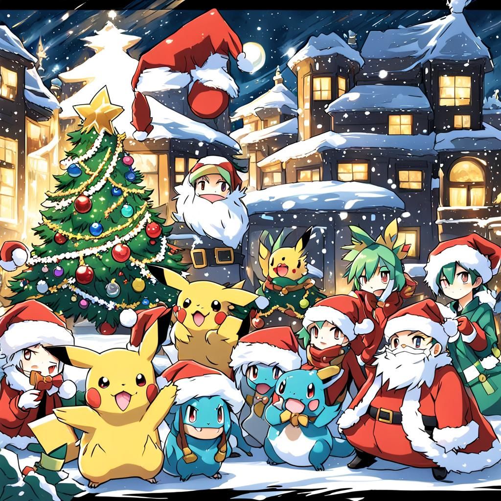 Festive Pokemon Christmas in Anime Style