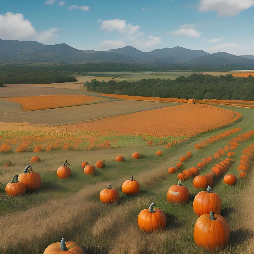 Vibrant Harvest Goddess Surrounded by Fruits and Pumpkins