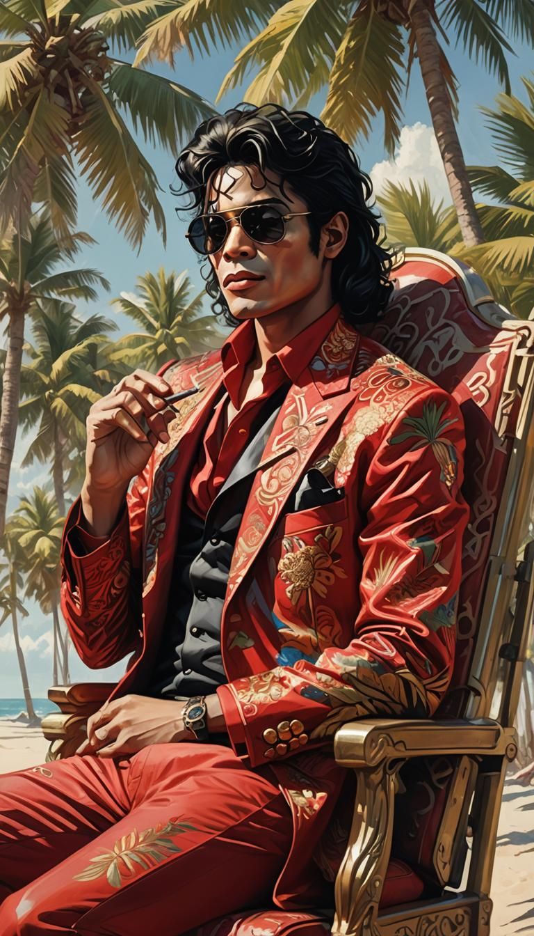 Michael Jackson Relaxing on Tropical Beach, Art Nouveau