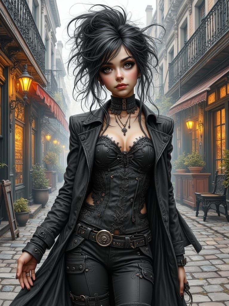 Gothic Steampunk Dancer in Twilight, Digital Art