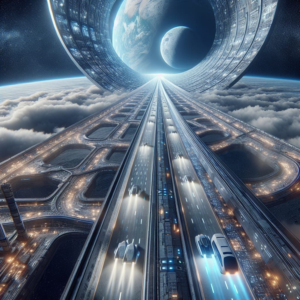 Futuristic Highway from Earth to Moon in Crystalline Tunnel